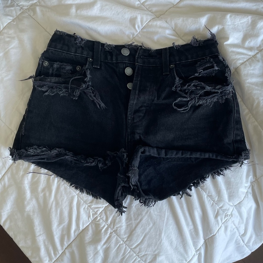 LF black distressed high waisted shorts